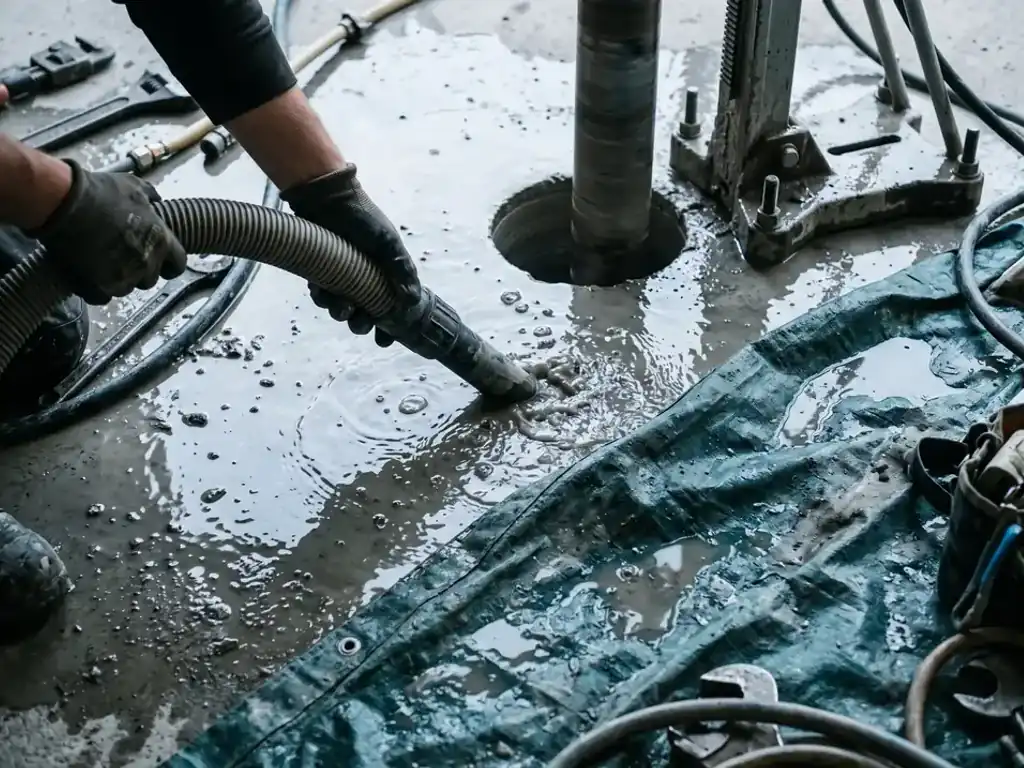 Aspiration de l'eau de refroidissement après carottage